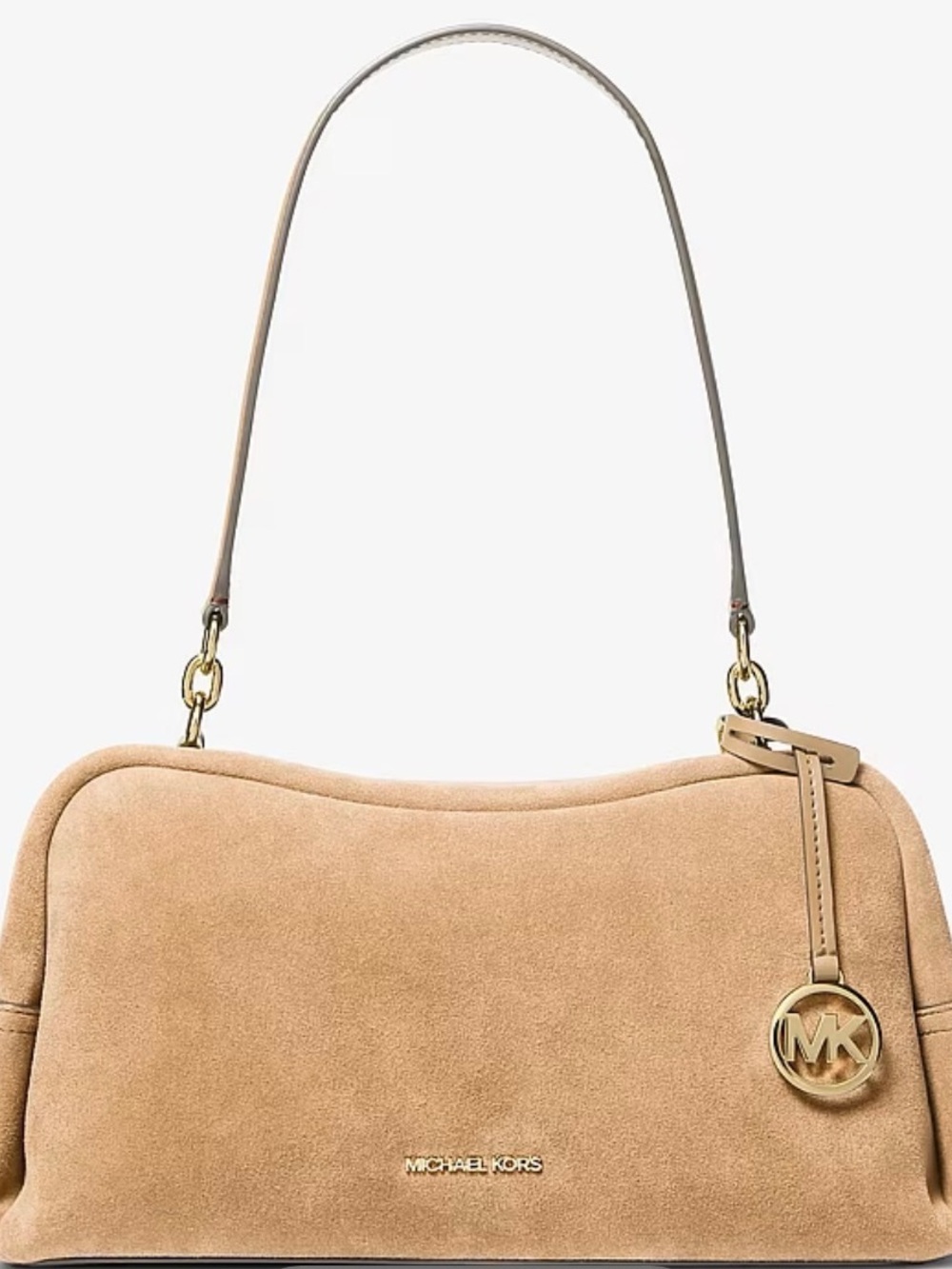 Michael Kors Beige Suede Shoulder Bag with Gold Hardware